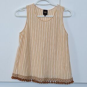 W5 Cotton Tank Top Boho Fringe Detail Size XS Mustard Stripes